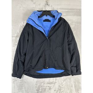 L.L. Bean 3-in-1 Black Blue Fleece Nylon Rain Hood Jacket Size M